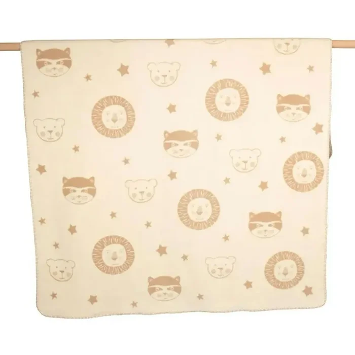 Aktuell Mila Kinderdecke 150×200 cm Lion Raccoon Bear, Altweiß