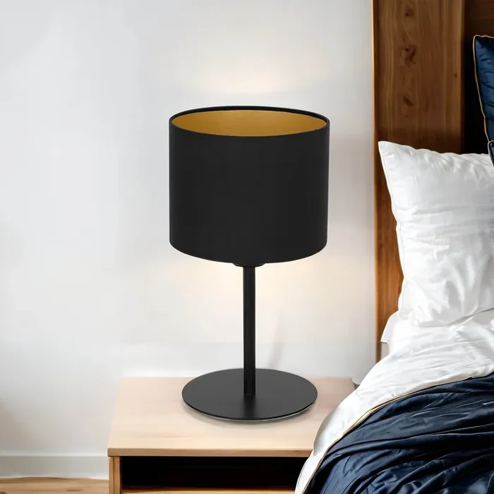 Aktuell Tischleuchte Schwarz Gold 34 cm Stoff Schirm E27