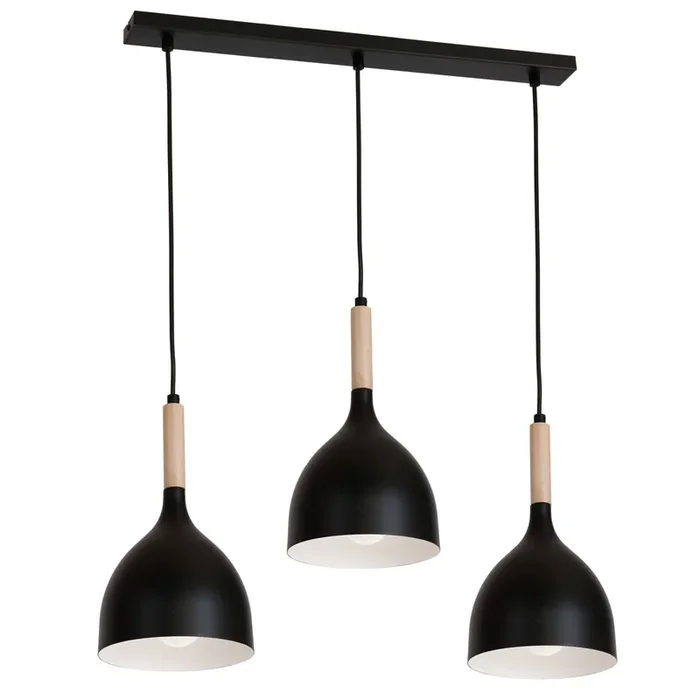 Beliebt Hängelampe Schwarz Metall Holz 3 flammig E27
