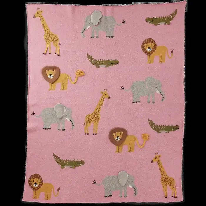 Bestseller Babydecke Gestrickt Mit Tieren & 3D-Detaile, Rosa