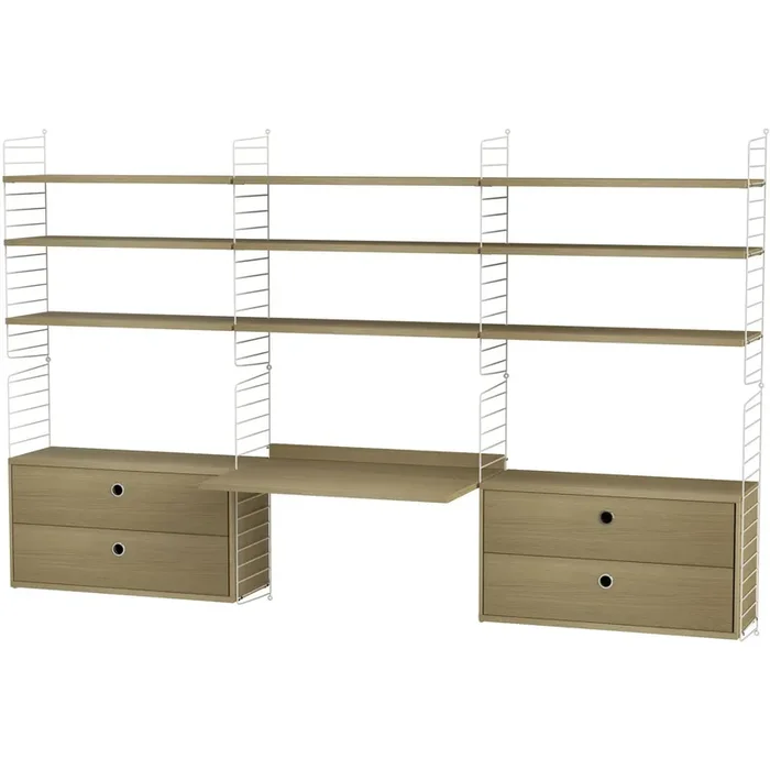 Bestseller String Regal Kombination F Arbeitsplatz, Weiß / Eiche