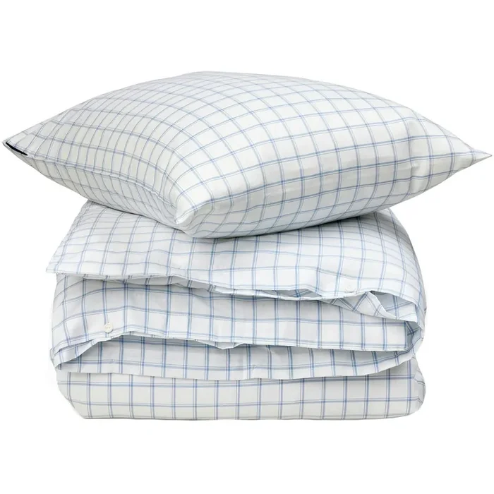 Check Lyocell Oxford Bettwäscheset 220X220 + 50x60x2 cm, Weiß/Blau Neuheit