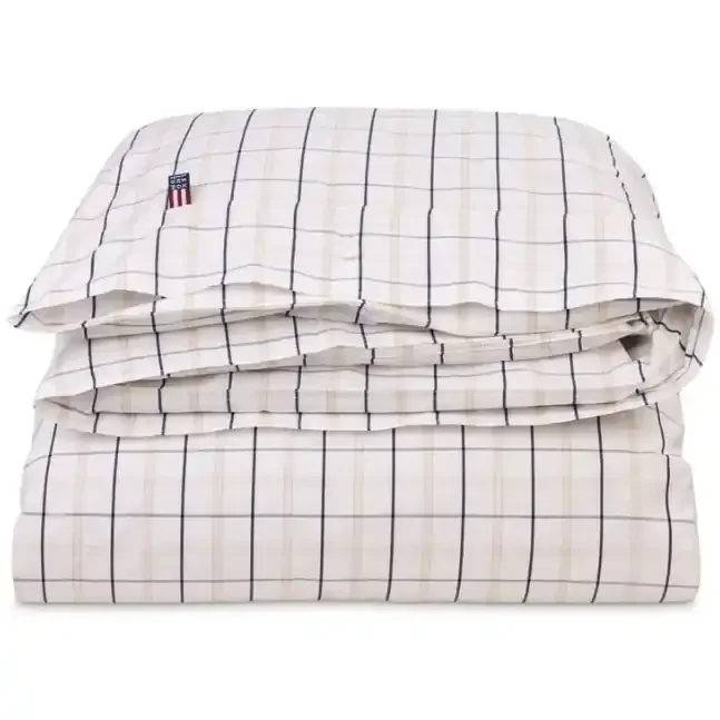 Checked Cotton Poplin Bettdeckenbezug Weiß / Beige / Marineblau, 150×210 cm Kostenloser Rückversand