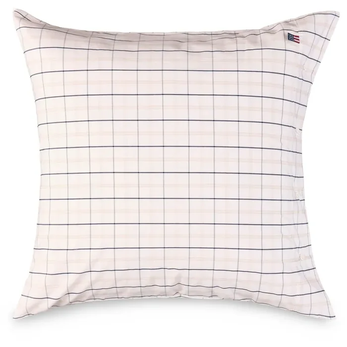 Checked Cotton Poplin Kissenbezug Weiß / Beige / Marineblau, 65×65 cm Aktuell