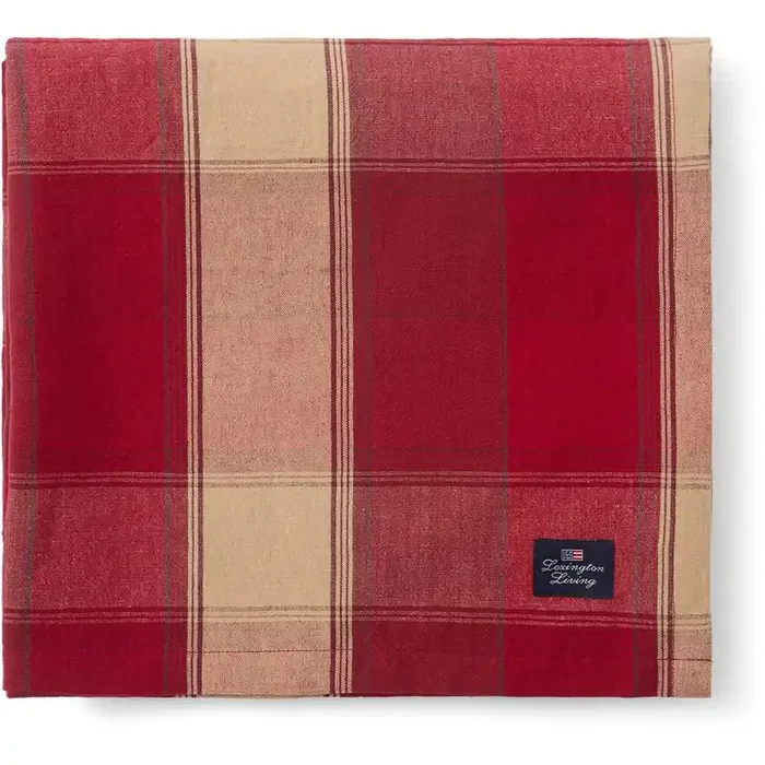 Checked Linen/Cotton Tischdecke Beige / Rot, 150×250 cm Kracherpreis