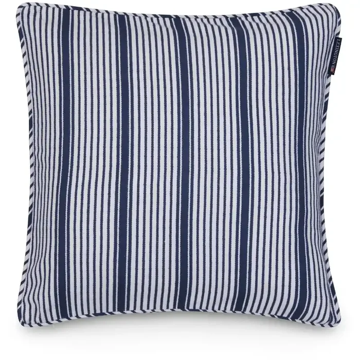 Classic Striped Organic Cotton Twill Kissenbezug 50×50 cm, Weiß / Marineblau Zertifiziert
