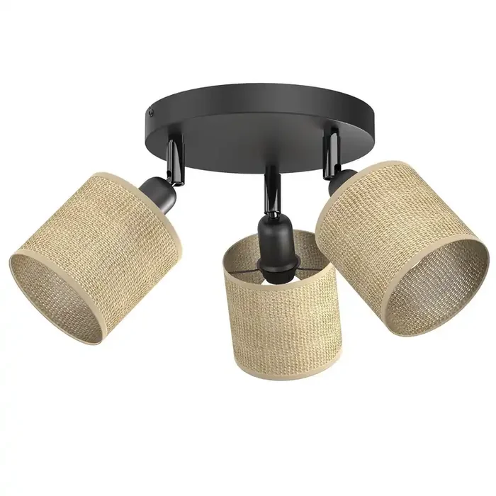 Deckenspot Jute Metall Schwarz Ø34 cm E27 flexibel Expressversand
