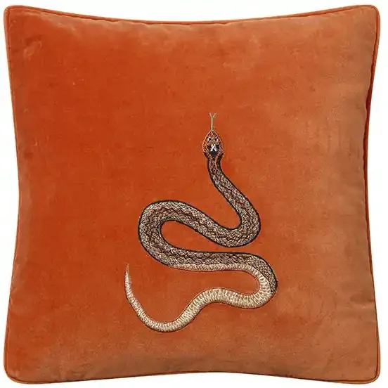 Embroidered Cobra Cushion Cover 50×50 cm, Orange Abverkauf