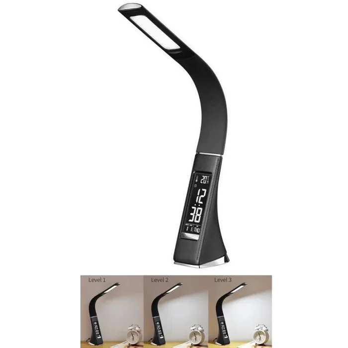Garantierte Lieferung LED dimmbare Tischlampe mit Display LEATHER LED/6,5W/5V schwarz