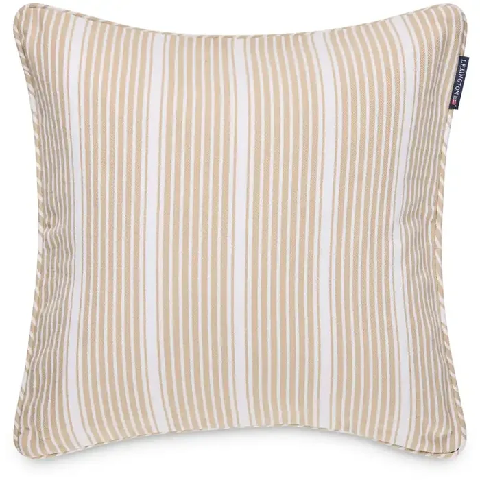 Großhandel Classic Striped Organic Cotton Twill Kissenbezug 50×50 cm, Weiß / Beige
