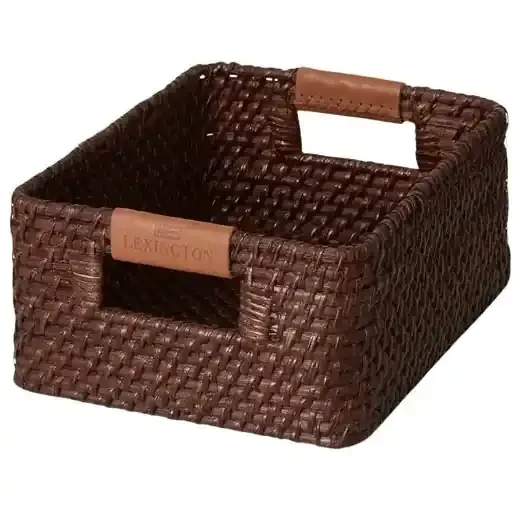 Günstig Rattan Korb mit Leder-Detail, S