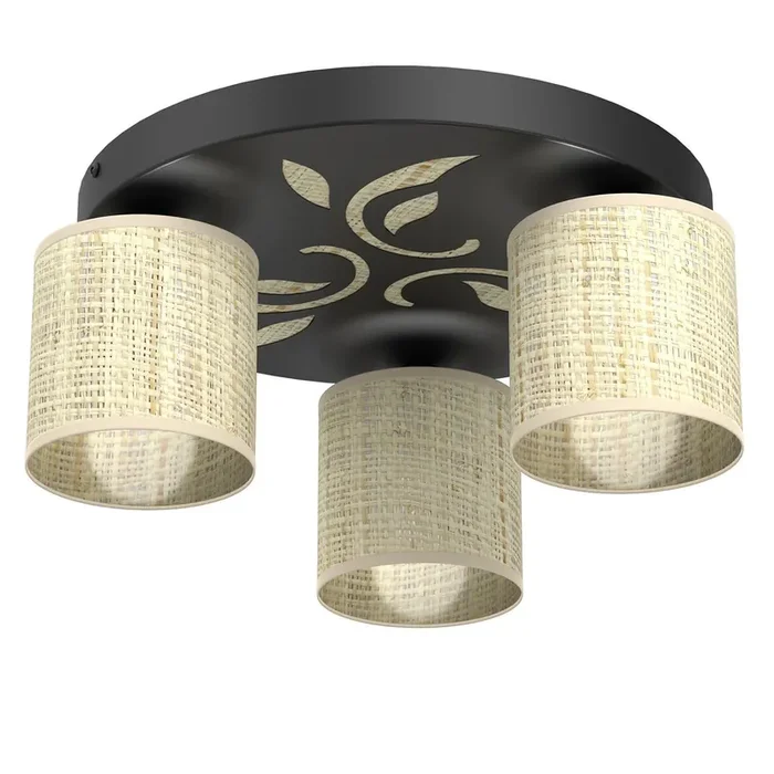 Handgefertigt Runde Deckenlampe Rattan Metall Schwarz Ø35 cm blendarm