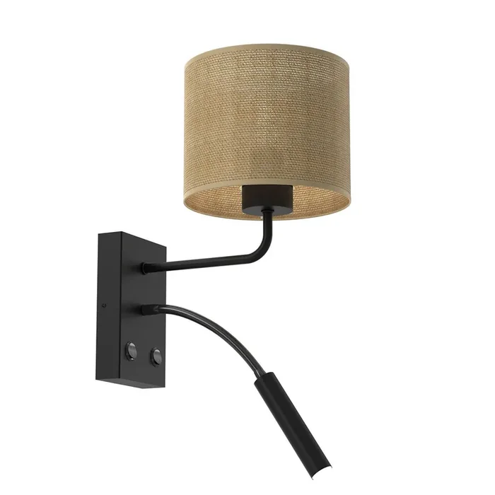 Handgefertigt Wandlampe Jute Metall H:38 cm E27 G9 Schalter Lesearm
