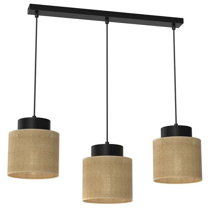 Hängelampe Jute Metall Schwarz Natur 75 cm E27 wohnlich Beliebt