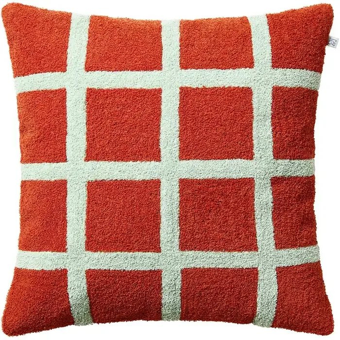 Sichere Zahlung Check Kissenbezug 50×50 cm, Apricot Orange / Aqua
