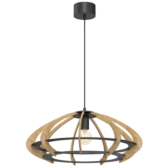 Top-Qualität Hängelampe Holz Metall Schwarz E27 Ø58 cm natürlich