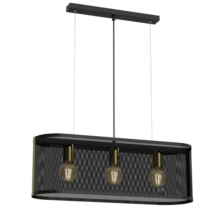 Top-Qualität Hängelampe Metall 3-flammig länglich Loft Schwarz Gold