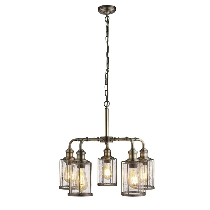 Top-Qualität Pendelleuchte 5-flammig E27 Glas Metall Vintage LOGAN