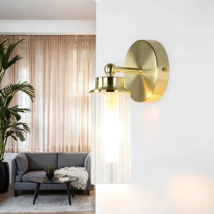 Wandlampe Metall Glasschirm G9 IP44 B:10 cm in Messing Jetzt Kaufen