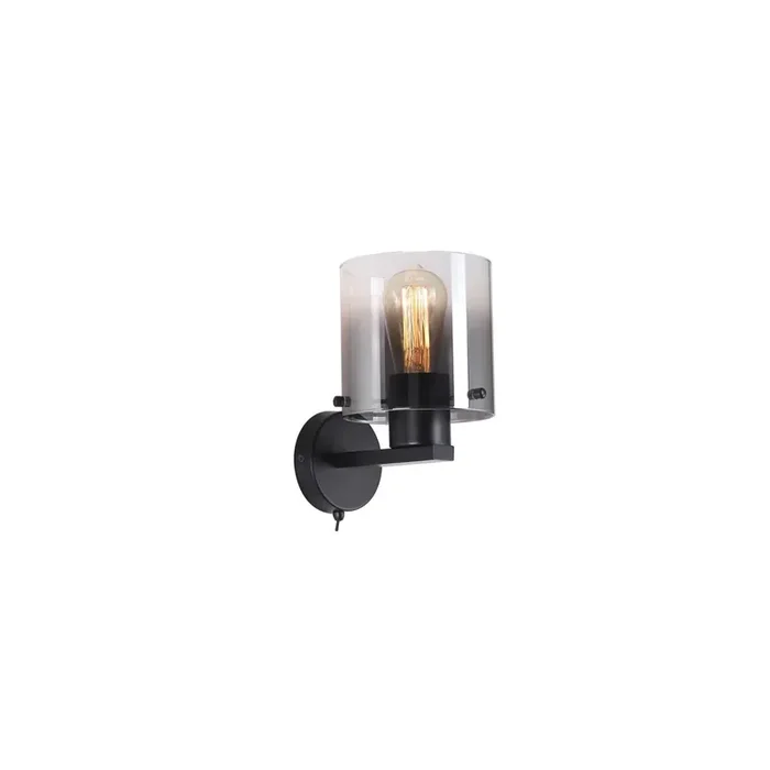 Wandlampe Metall Rauchglas E27 H:24 cm mit Schalter Schneller Versand