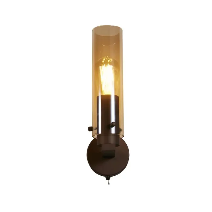 Wandlampe mit Schalter Metall Glas E27 Mokka Bernstein Geld-Zurück-Garantie
