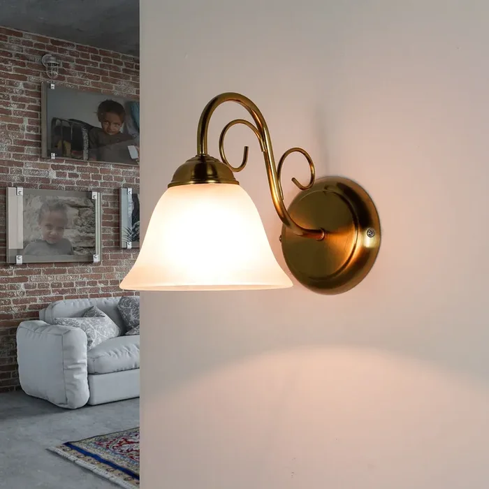 Wandleuchte ATHEN in Messing Rustikal Glasschirm Begrenztes Angebot
