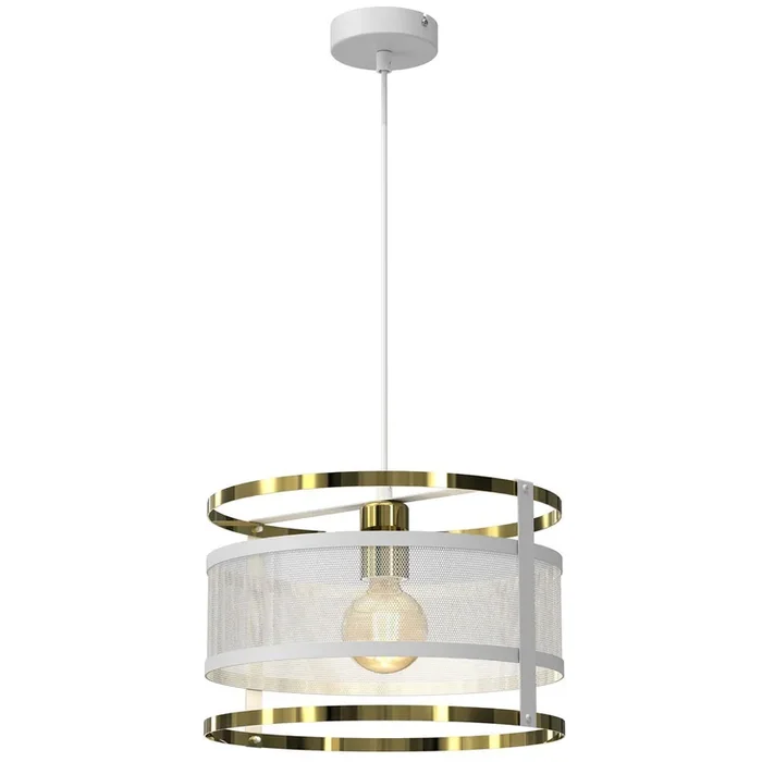 Weltweiter Versand Runde Hängelampe Metall Weiß Gold Ø30 cm Loft stylisch