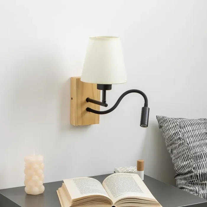 Zertifiziert Brilagi – Flexible LED-Wandleuchte NUBILA WOOD 1xE27/25W/230V + LED/3W Eiche/cremefarben